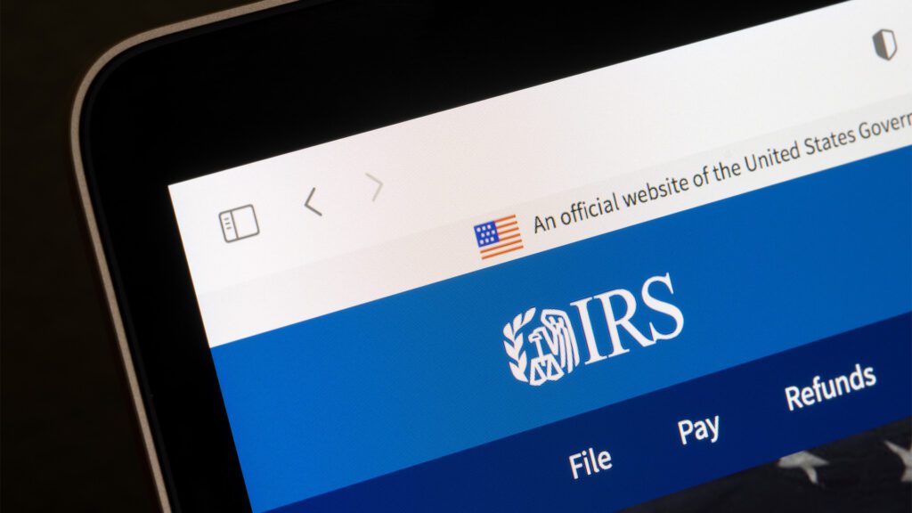 IRS website on computer screen