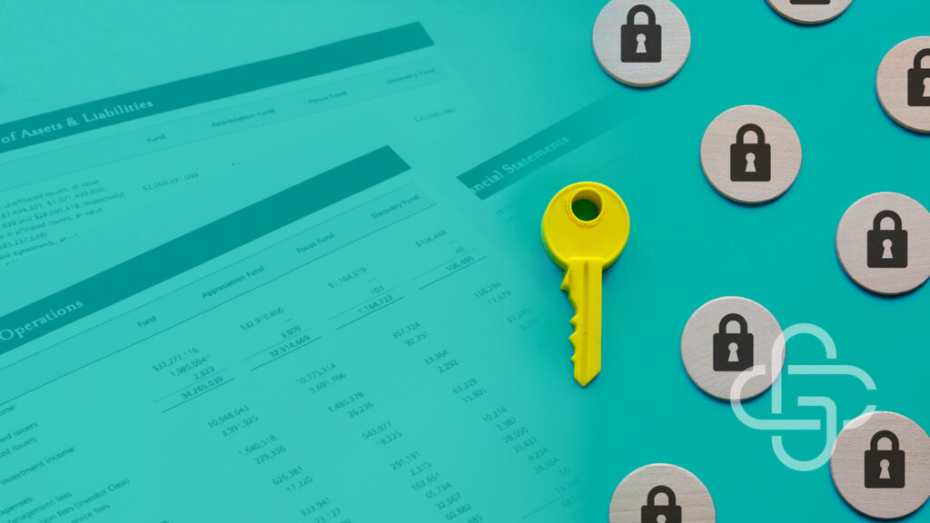 Image of financial statements with key and locks
