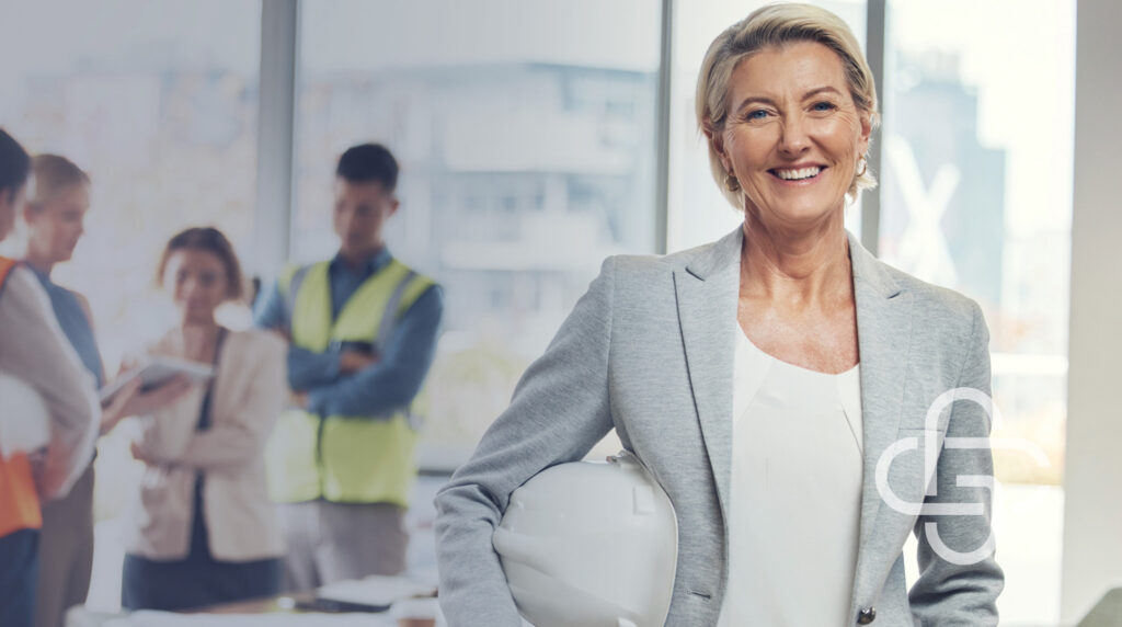 Woman with construction team