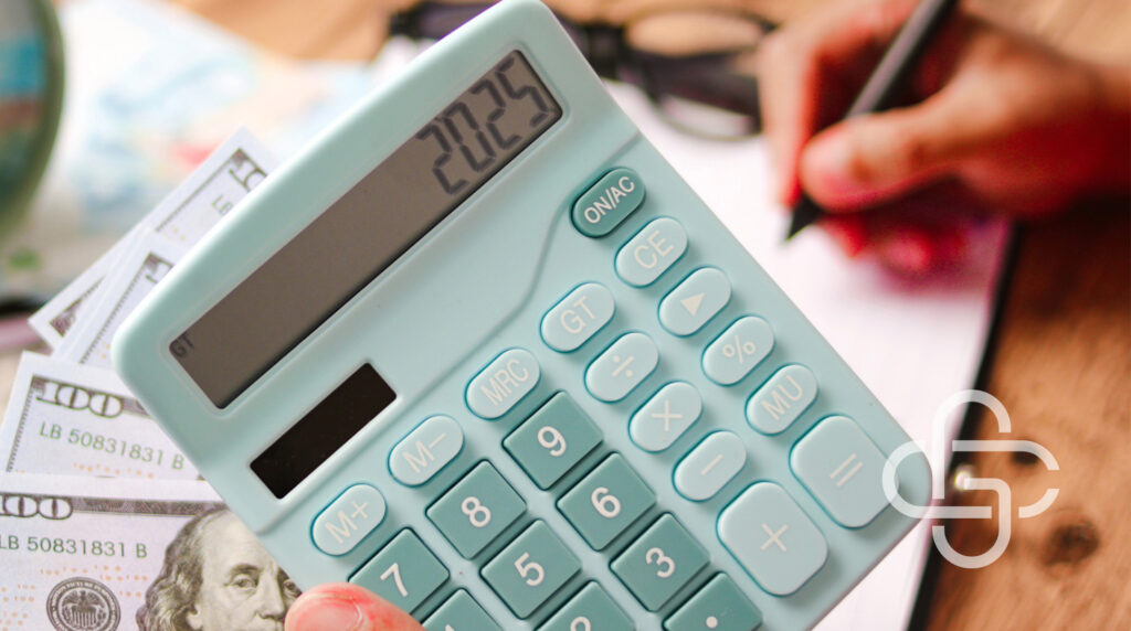 Image of a calculator and papers describing for tax planning