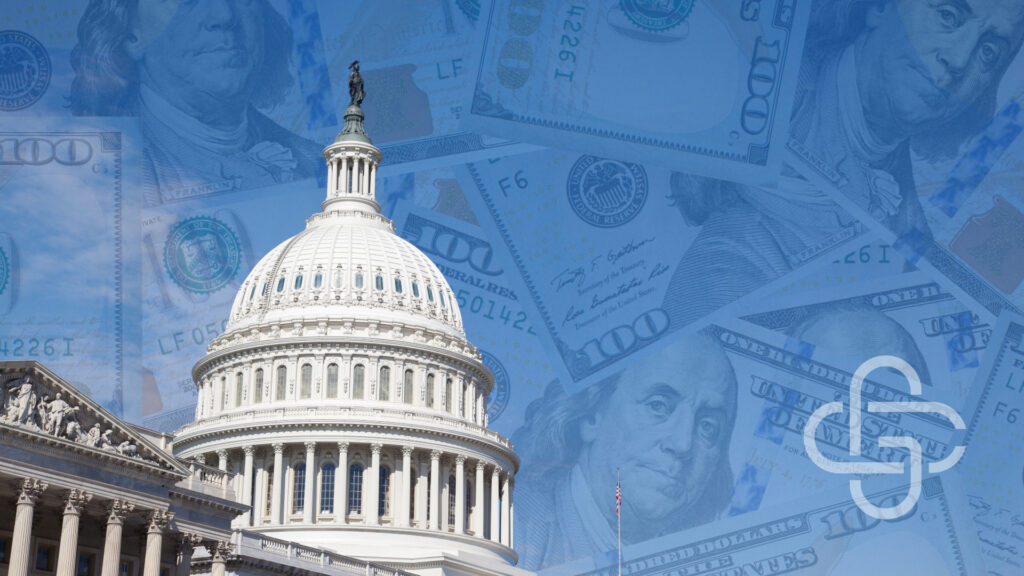White House with bills in sky image
