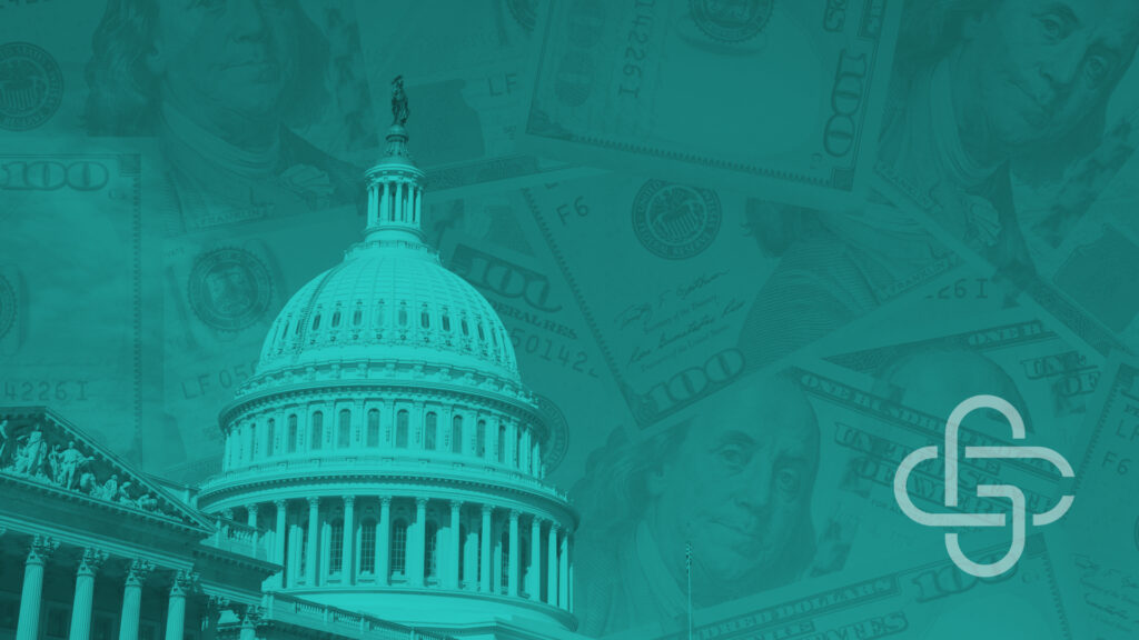Image of Capitol Building and dollar signs in the background