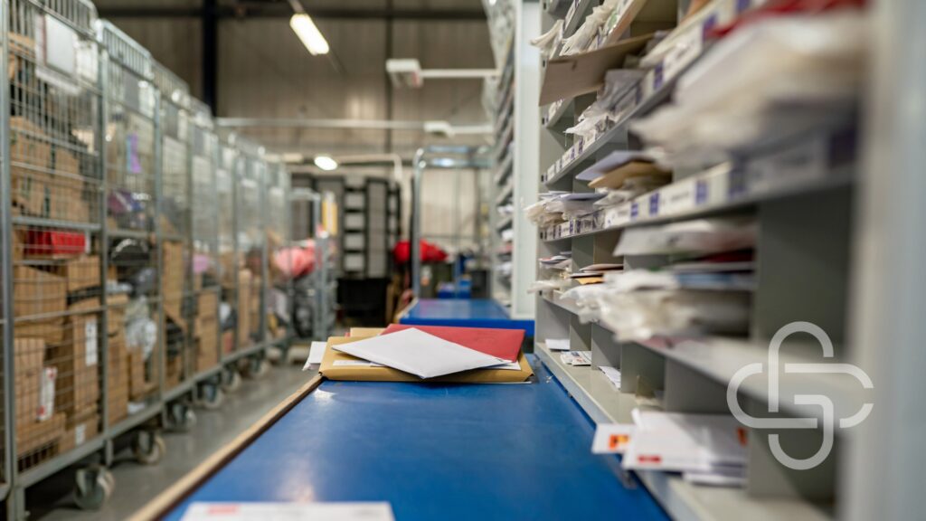 Image of a post office sorting mail
